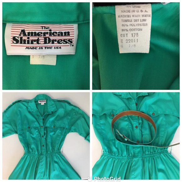Vintage 80s Day Dress, Green Shirt Dress, Vintage Dress with Pockets Size Medium - Picture 3 of 14